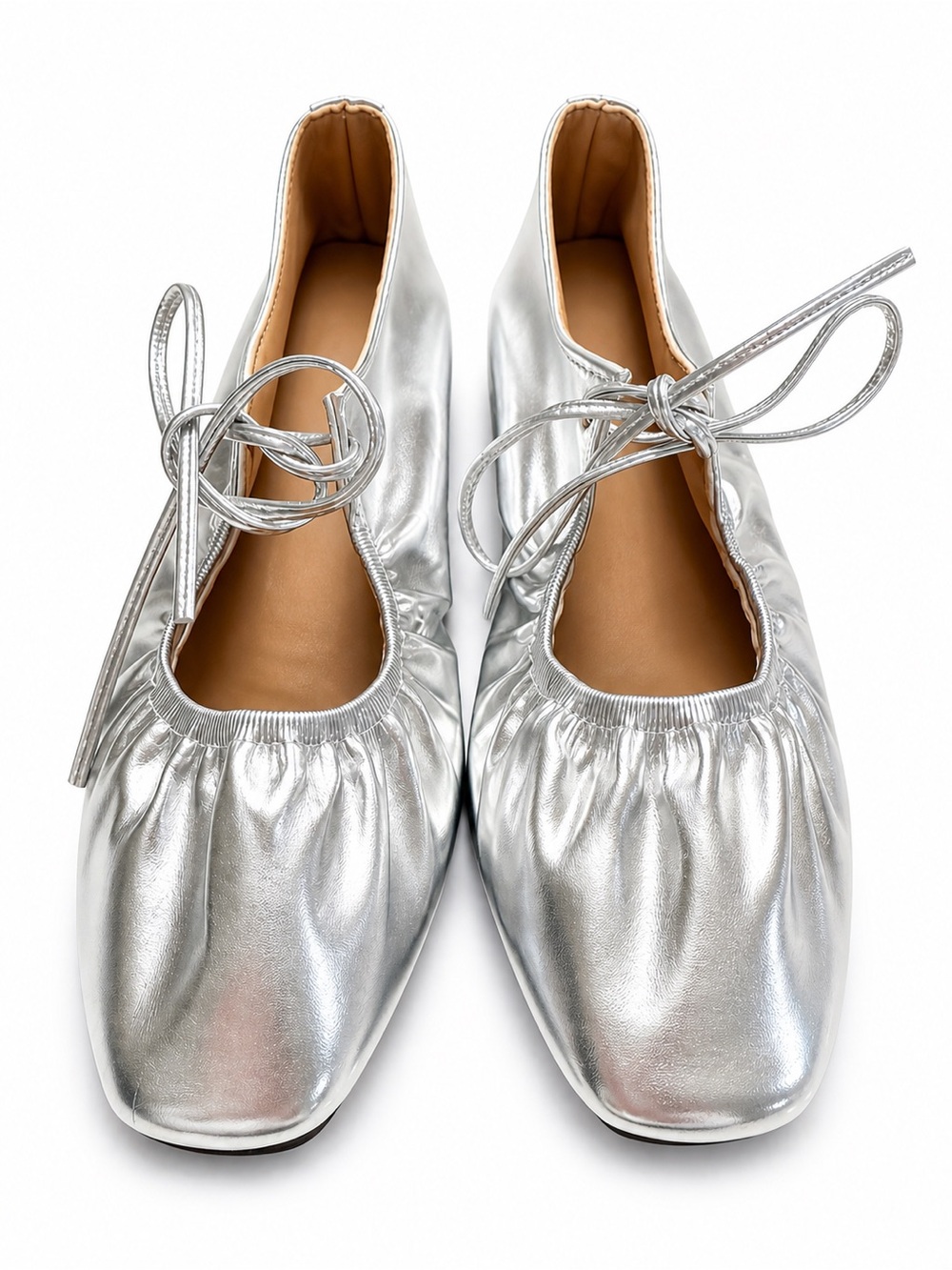 Silver Mirror Ballet Flats NWT Vegan Reflective Padded Comfort